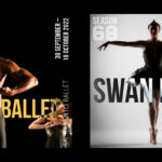 two images with the left showing an extremely muscular dancer standing with arms out tot he sides and text Beer & Ballet and the other showing a ballerina standing on pointe with the words Swan Lake